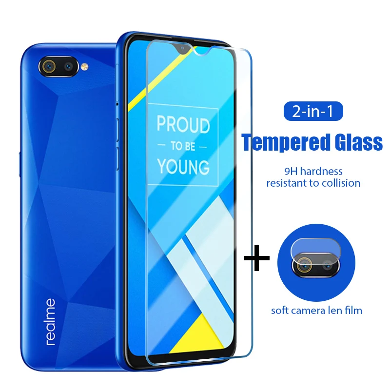 2 в 1 закаленное стекло для realme C3 C11 C17 C15 C12 C3i C2 C1 Защита экрана Realme Q2i Q2 Pro Q