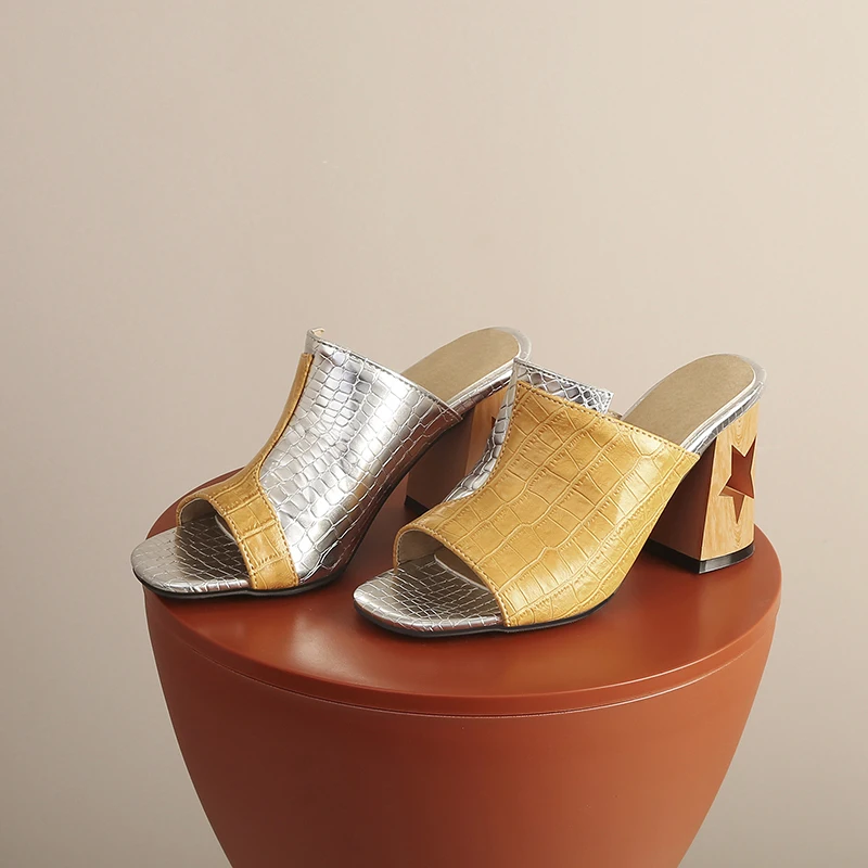 Сандалии женские на высоком каблуке Босоножки модная красивая обувь желтые