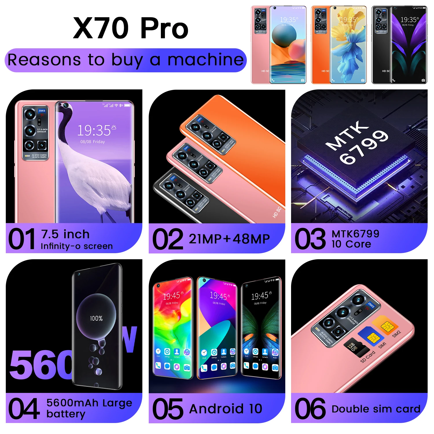 smart phone x70 pro 12gb ram 512gb rom 5g dual sim unlocked smartphone android 10 0 mtk 6799 deca core mobile phones gps free global shipping