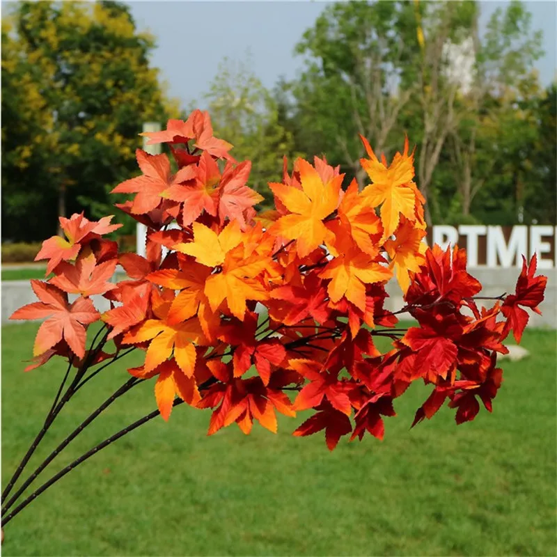 

Fake Long Stem Flocking Maple (5 stems/piece) 32.68" Length Simulation 3D Maples Greenery for Home Decorative Artificial Plants