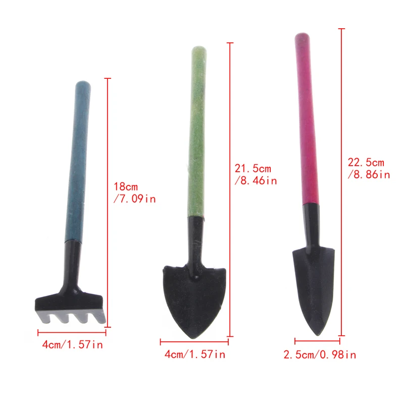

2021 New 3Pcs Mini Garden Gardening Plant Tools Set with Wooden Handle Shovel Spade Rake