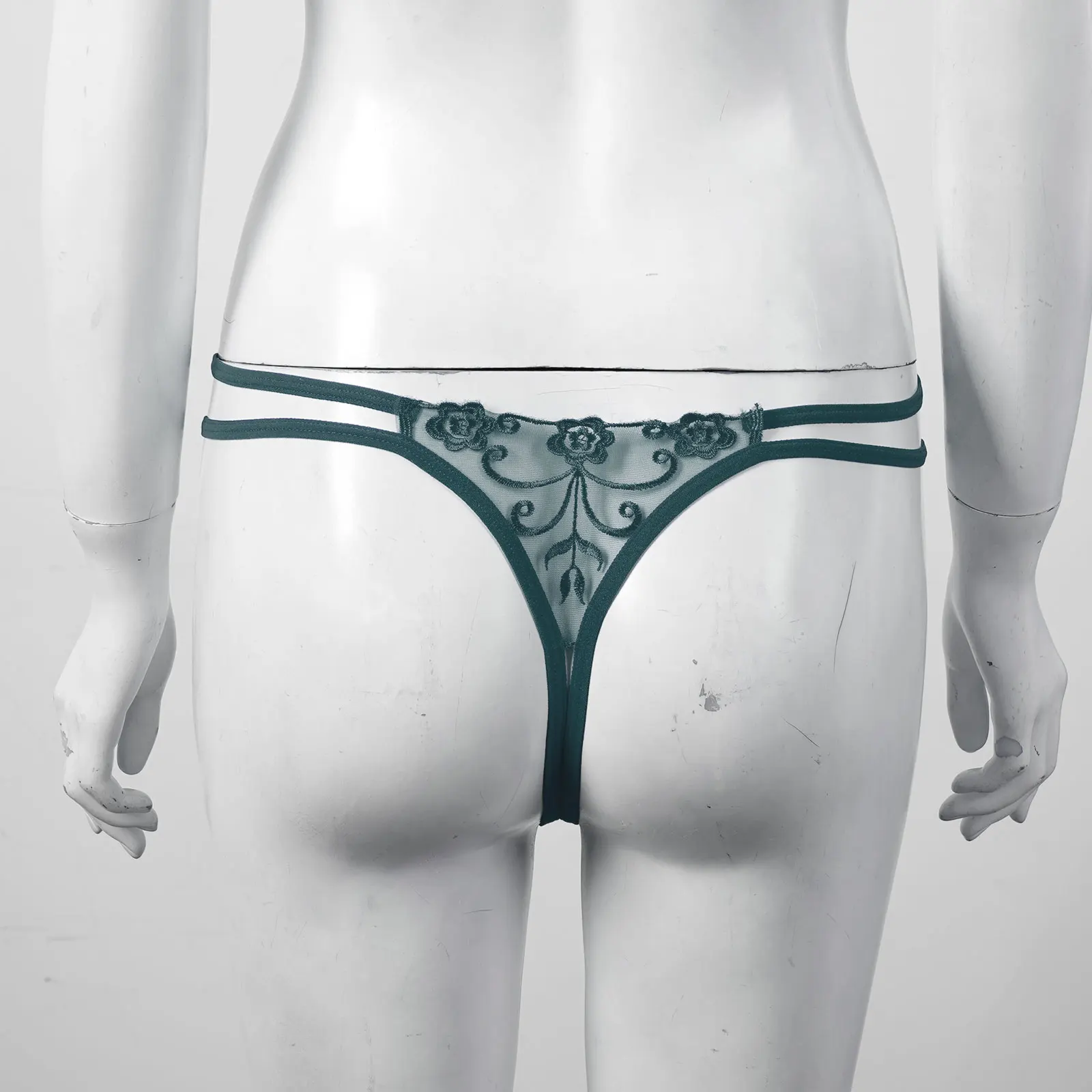 

Womens Lingerie Crotchless Underwear Flower Embroidery Low Waist Sexy Open Crotch Underpants Erotic See-through T-back Briefs