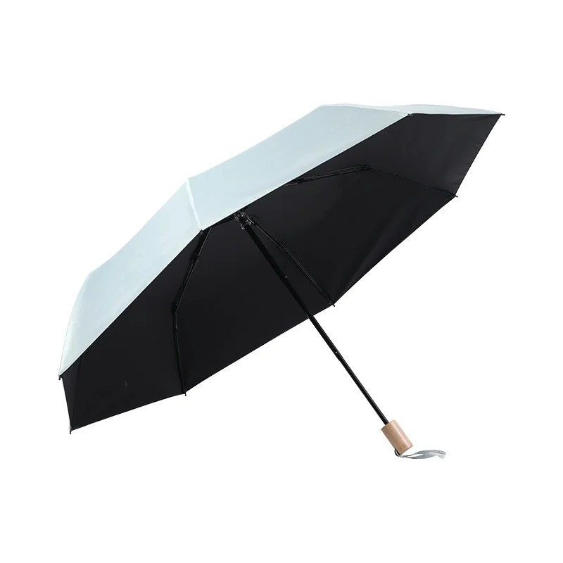 

Wooden Handle Umbrellas Women Men's Three-fold Anti-ultraviolet Umbrellas Sun Umbrellas Rain and Sun Dual-use Umbrella