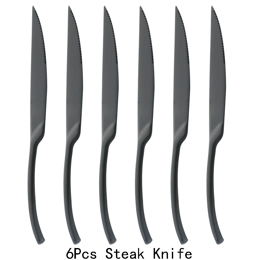 

24Pcs Black Dinnerware Cutlery Set Matte Steak Knife Fork Tea Spoon Flatware Stainless Steel Kitchen Tableware Set Drop Shipping