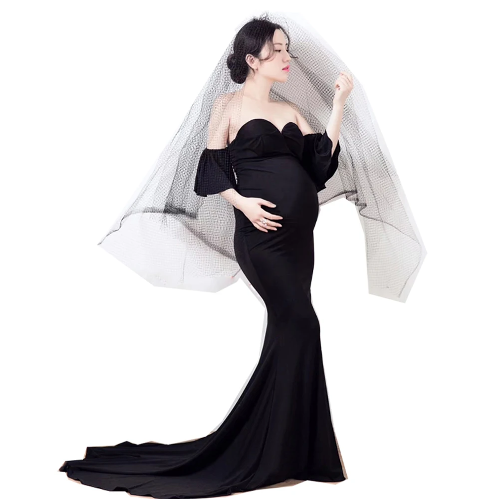 Enlarge NEW Pregnant Maternity Women Photography Props Dress Romatic Fancy dress Black Mermaid skirt