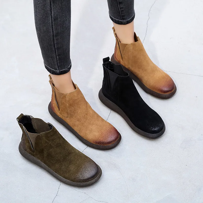 Женские ботинки ручной работы PEIPAH2019 зимние из натуральной кожи на плоской