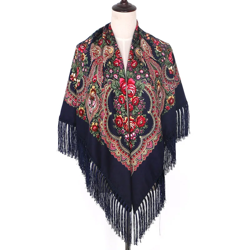Hot sale Russian Big Size Square Scarf Twill Cotton Long Tassel Spring Winter Shawl Women Female Muslim Pashmina 140*140cm |