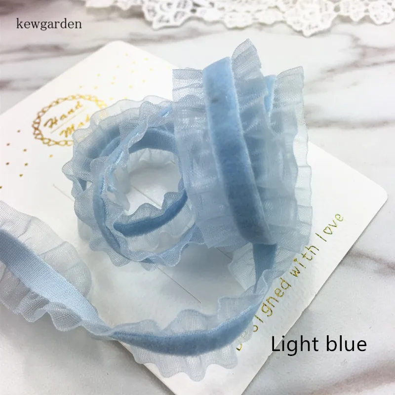 Kewgarden 18 мм флокирование органзы кружева эластичная лента обруч ручной работы лента DIY Heawear аксессуары тесьма Riband 5 ярдов