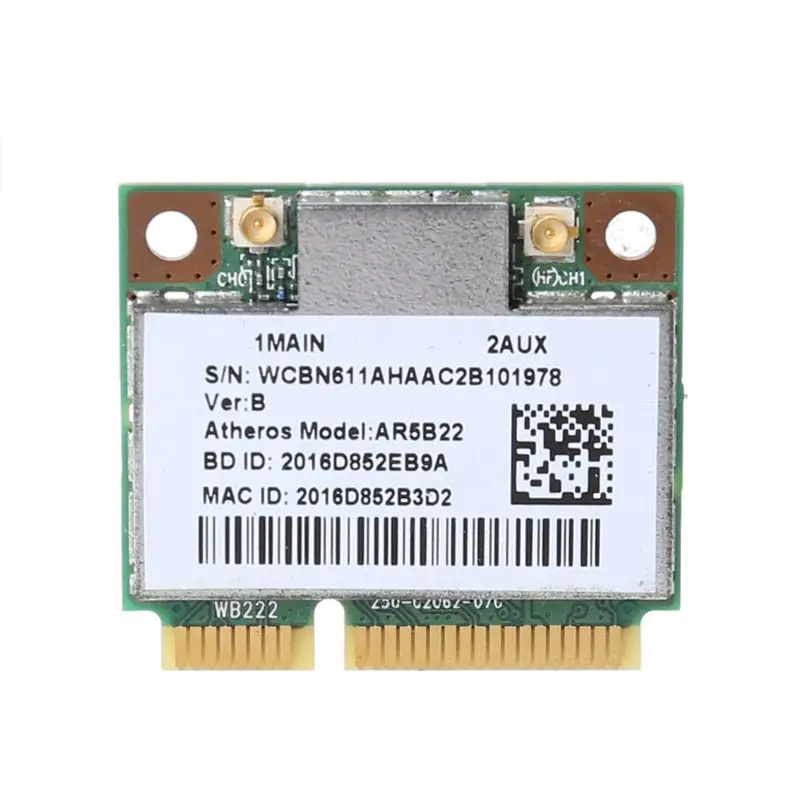 

AR9462 AR5B22 WB222 Половина мини PCIe 300 Мбит/с Bluetooth4.0 WLAN Wi-Fi адаптер беспроводной карты для ПК компьютера ноутбука комплект аксессуаров