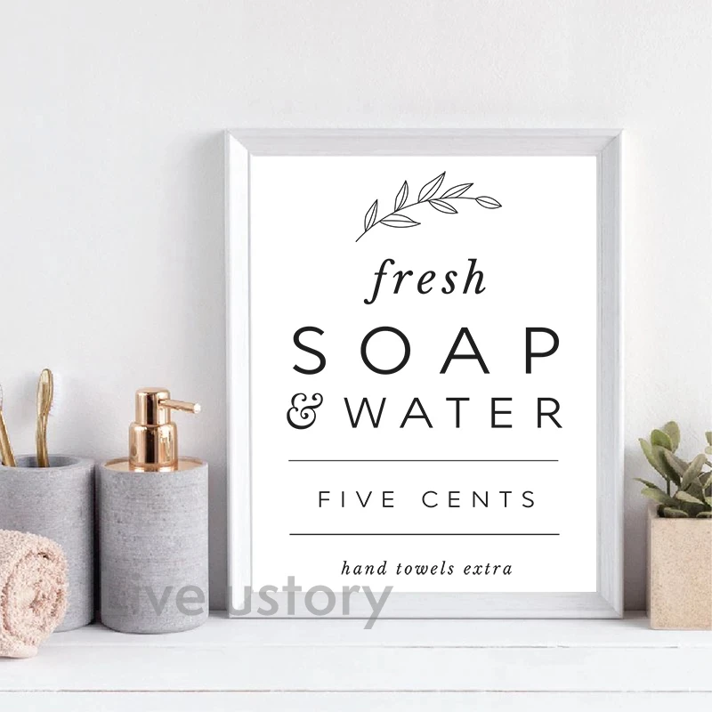 Bathroom Signs Print Vintage Decor Apothecary Quote Wall Art Canvas Painting Picture Rustic Sign Farmhouse Decoration |