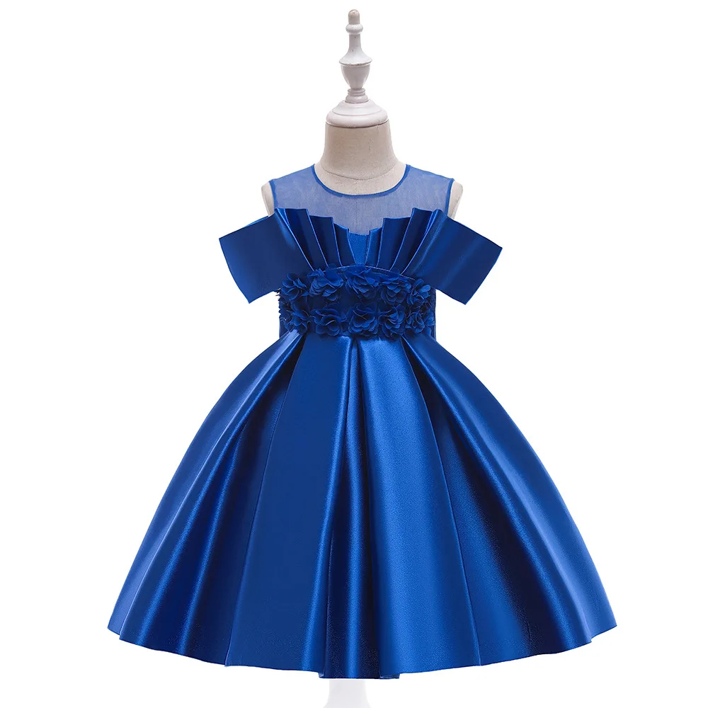 

Royal Blue Flower Dress For Girls Birthday Party Wedding Satin Girl Dress Baby Girl Princess Vestido Christmas Costume
