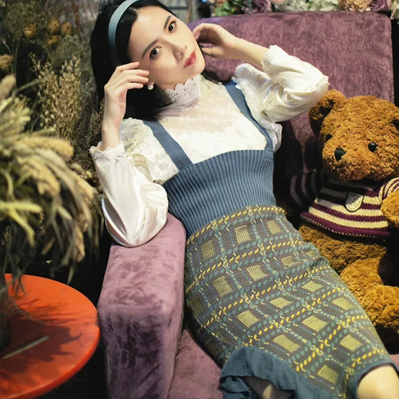 Привлекательный женский облегающий костюм SWEETXUE с юбкой на бретельках кружевная