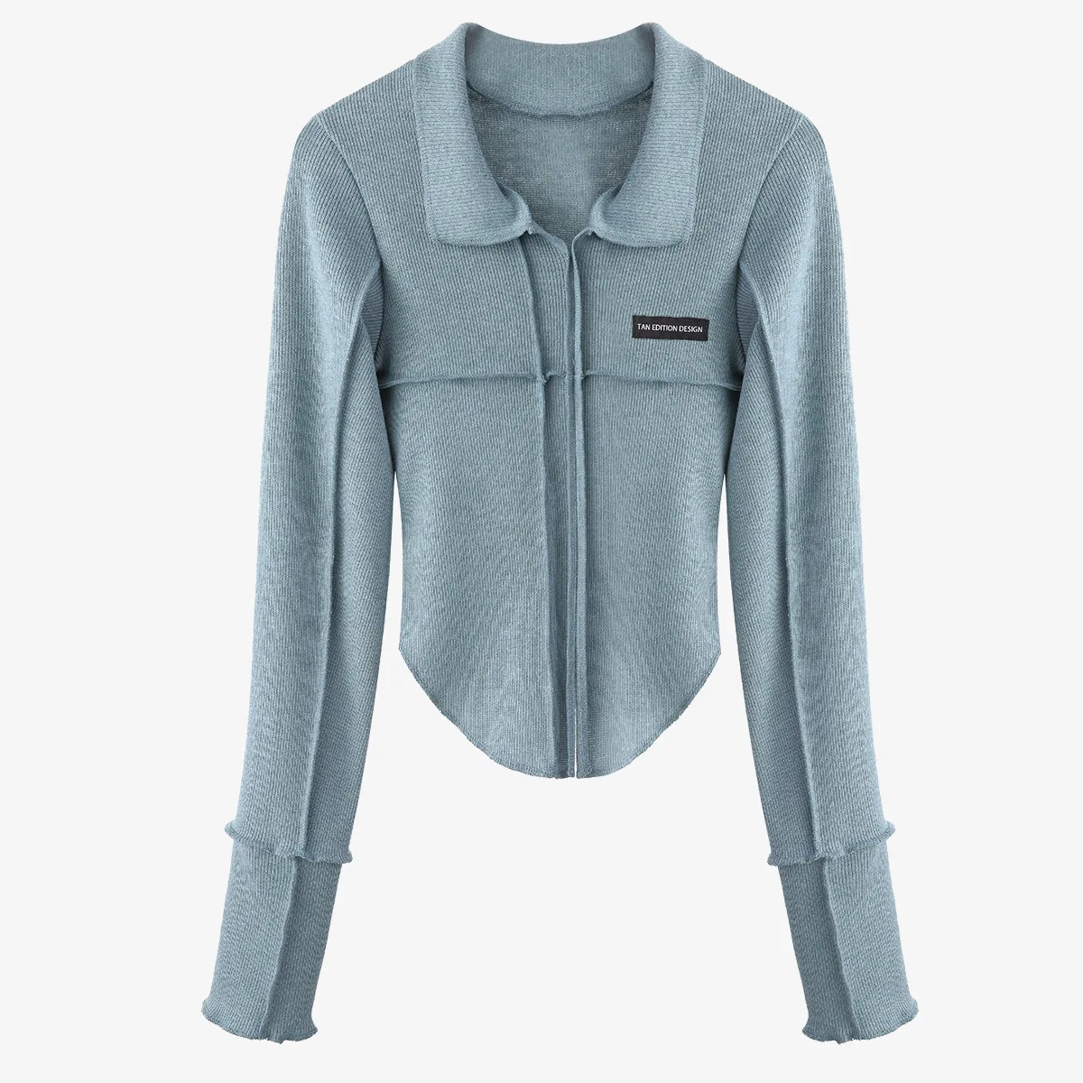 

2020 Winter Street Fashion Vintage Simple Solid Color Knitted Long Sleeve Tops Lapel Splicing Short Sweater Ee28