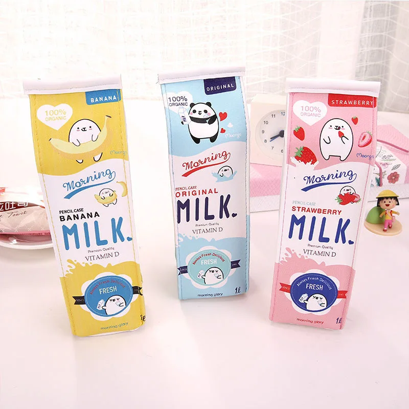

XGZ 2PCS Cartoon Milk Pencil Bag Korea Wholesale Student Three-dimensional PU Printing Box Case