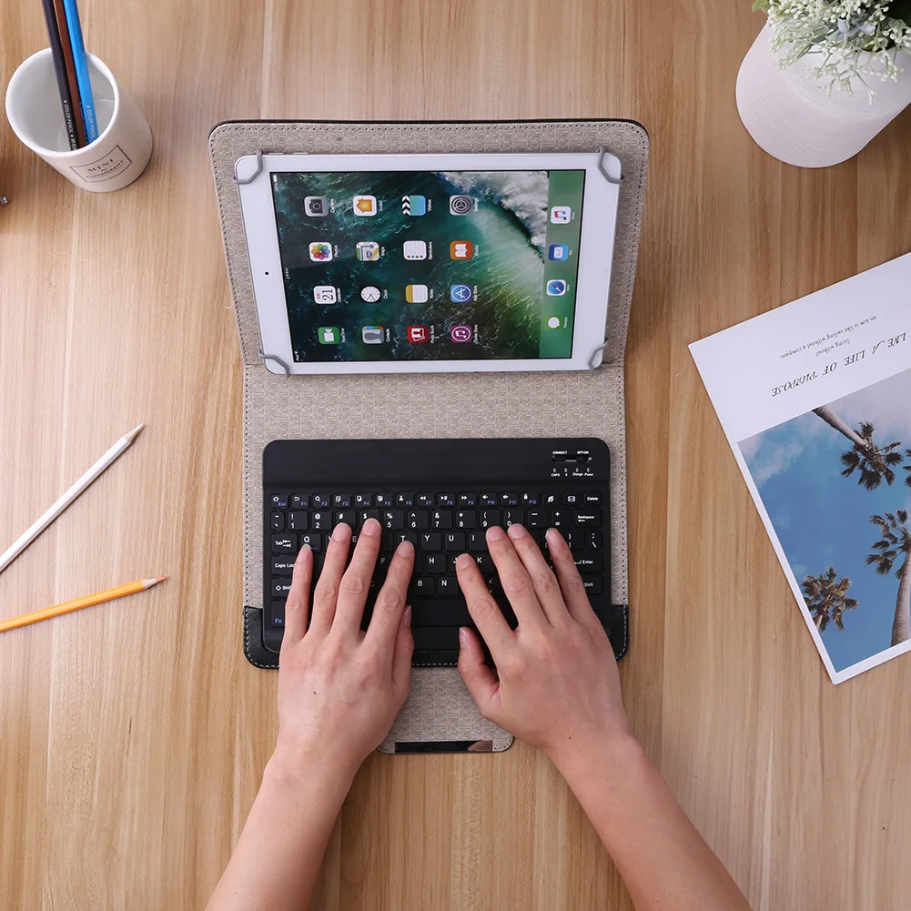 

Wireless Bluetooth-compatible Keyboard for iOS Windows Android PU Leather Case Cover Stand for 9 10 inch Tablet