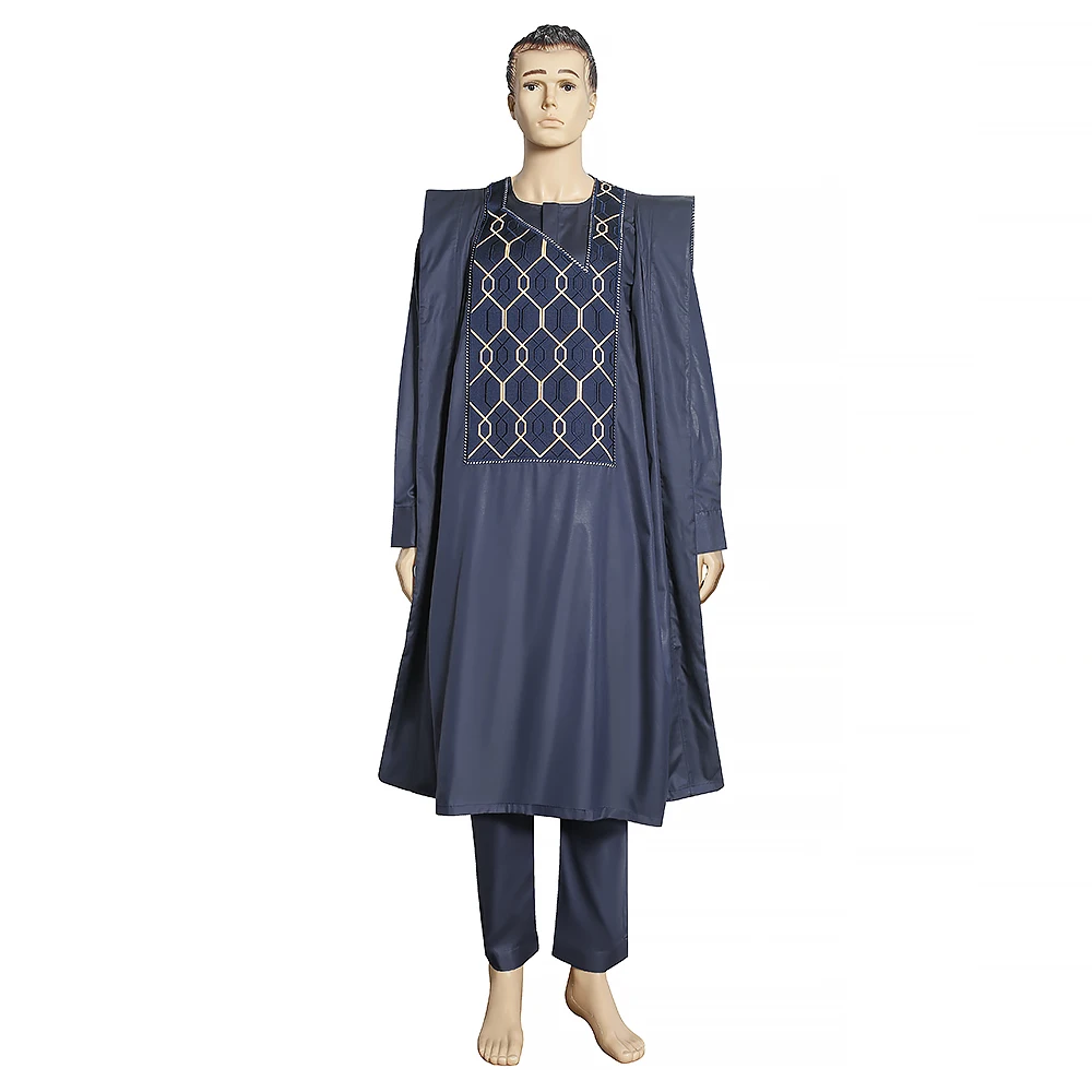 H&ampD Wedding Party Formal Attire 2022 African Men Agbada 3 PCS Set Robe Shirt Pants Suit Dashiki Embroidered Long Sleeve Outfit - купить по