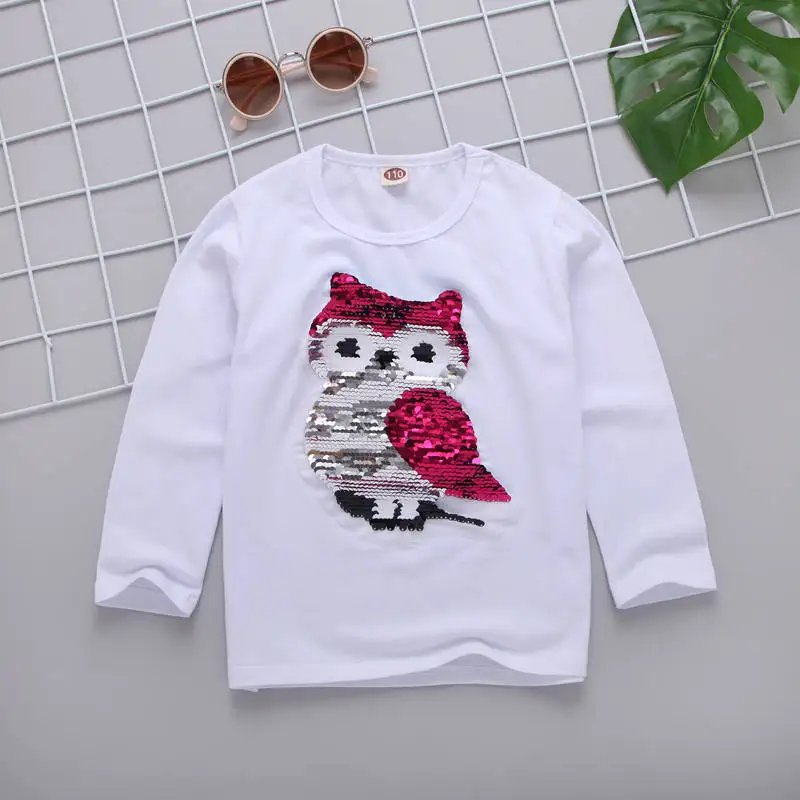 Новая футболка с рисунком Совы футболки блестками для девочек подростков