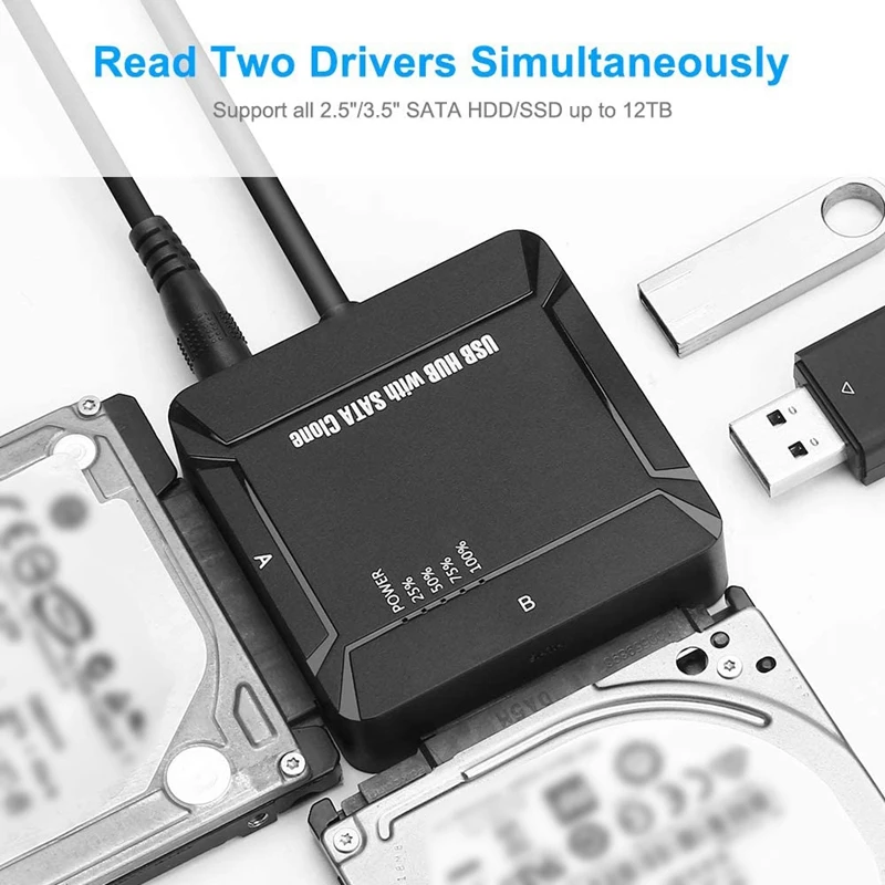 

USB 3.0 to SATA Converter Adapter Dual External Hard Drive Adapter for 2.5/3.5 InchesD and SSD with US Power Adapter