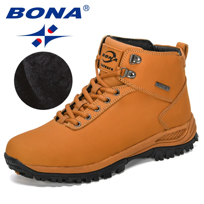 Light brown black BONA/ новые дизайнерские классические зимние ботинки мужские ботильоны из нубука мужские плюшевые зимние ботинки Мужская Уличная теплая обувь - Цвет: Light brown black