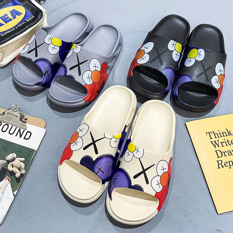 

2021Non-slip Bathroom Slides Flip Flops Indoor Women Platform Slippers Summer Home Men Slippers Simple Black White Lovers Shoes