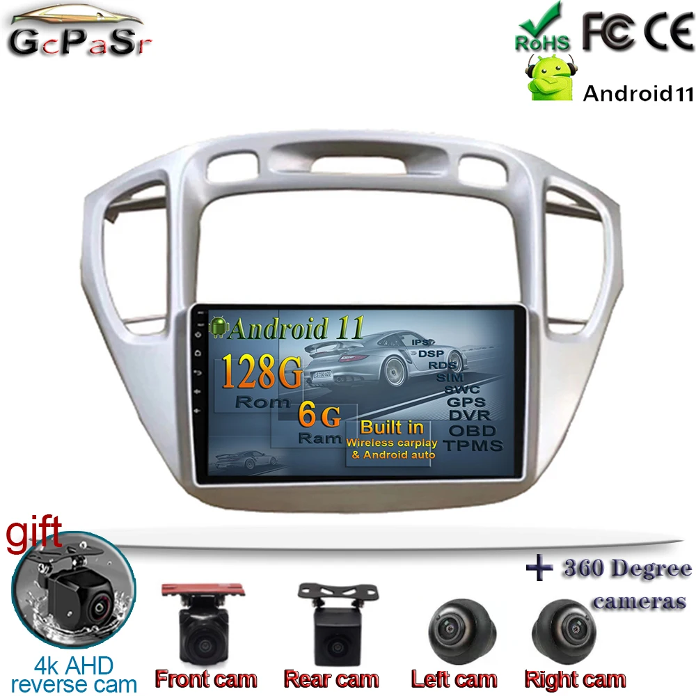 Автомобильный радиоплеер 6G + 128G CARPLAY Android 11 для Toyota Highlander 2000-2007 автомобильный