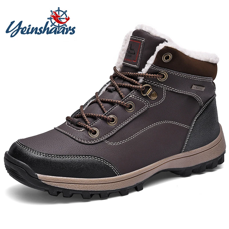 

YEINSHAARS для мужчин, модные теплые сапоги, осенне-зимняя обувь мужские повседневные сапоги мужские брендовые кожаные ботильоны на шнуровке об...