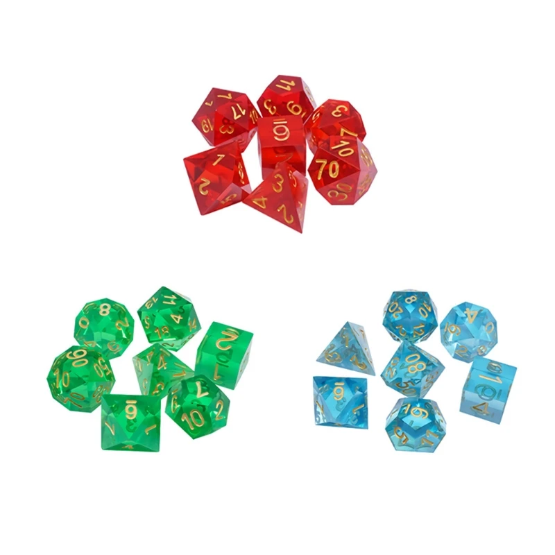 Ролевые игральные кости Набор из 7 D4 D6 D8 D10 D12 D20 прозрачные острые полимерные