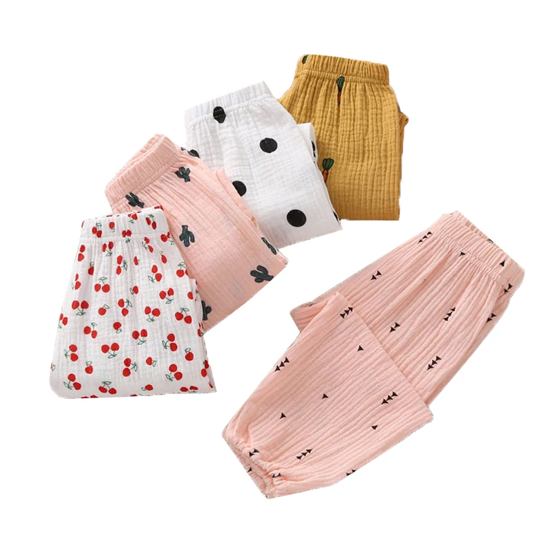 Летние дышащие хлопковые брюки для девочек ярких цветов |