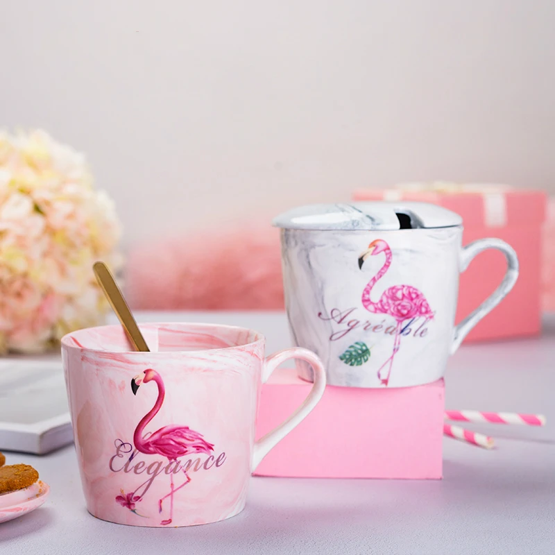 Кружки с мультяшным рисунком Фламинго 350/400 мл керамическая кружка крышкой ложкой