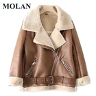 Женская куртка из искусственной кожи MOLAN, зимняя теплая уличная куртка из овечьей шкуры на молнии, однотонная толстая верхняя одежда