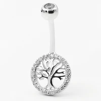real 925 sterling silver belly button ring women tree barbell body piercing s925 silver navel bar zircon stones jewelry