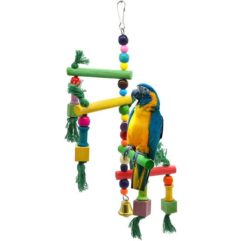 1Pc Colorful Bird Perch Wooden Bead Tassel Parrot Swing Ladder For Toy Supplies |