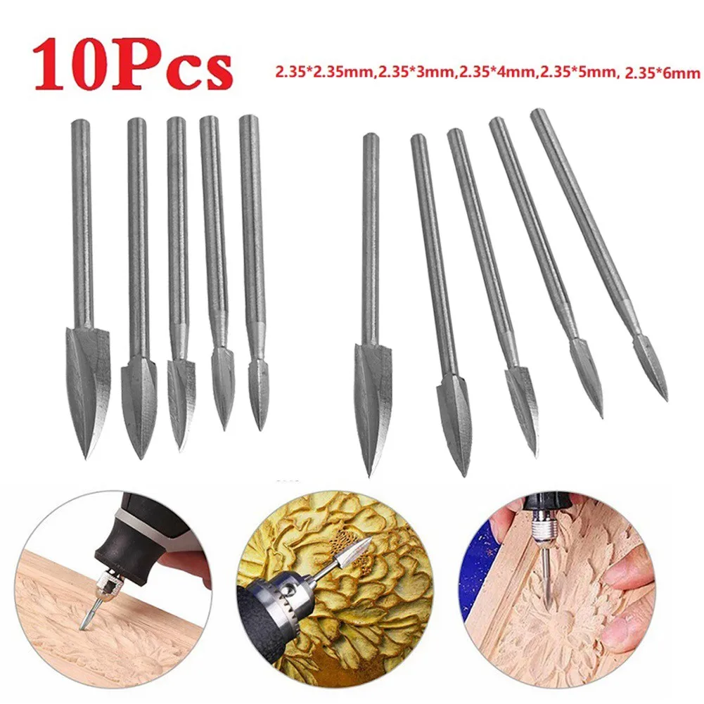 

10Pcs Wood Carving Tool Bits Carving Cutter Drill For Rotary Tool Milling
