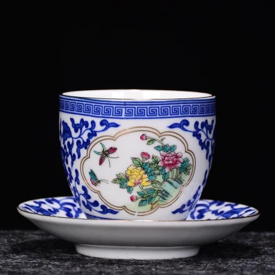 Сине белый фарфоровый Золотой чайный стакан Jingdezhen глазурованного цвета