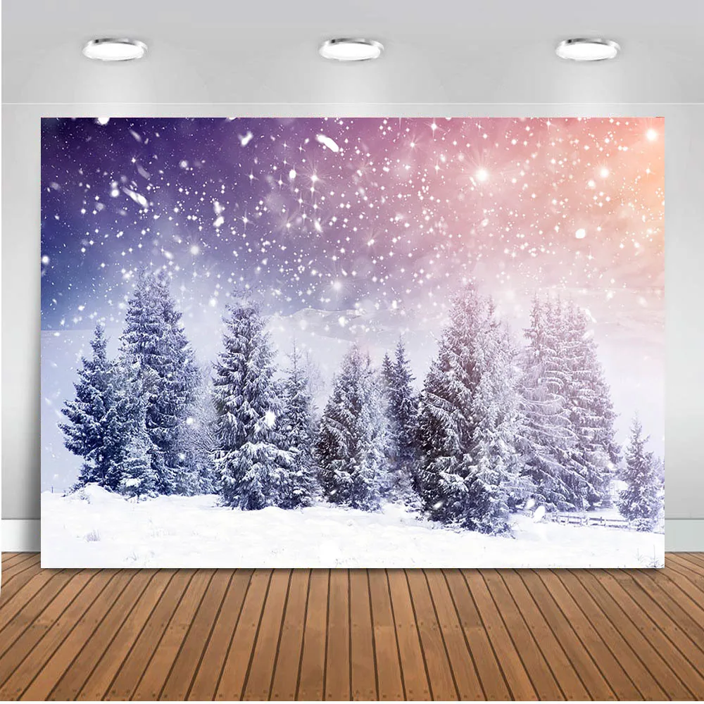 

Зимний фон для фотосъемки Снежный лес фон для фотостудии Виниловые 7x5 футов фоны для фотосъемки с изображением неба и снежинок на новый год