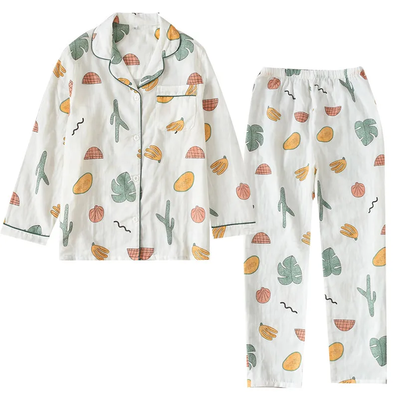 Japan's New Women's Long Sleeve Pajamas Set Pure Cotton Fashion Print Comfortable Women's Pajamas Home Can Wear Women's Pajamas