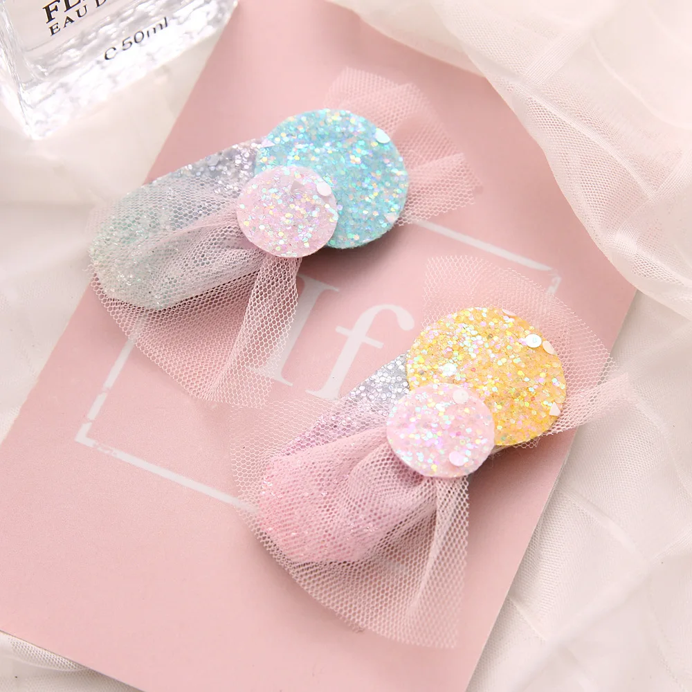 

10 pcs/lot, Baby Girls Mesh and Glitter bows snap clips, cute baby hair accessories