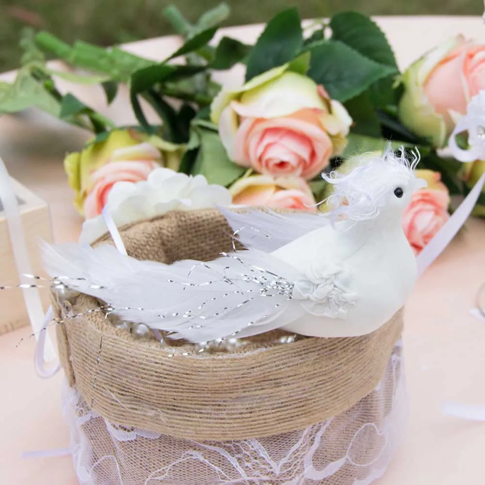 Милые декоративные Голубки 2 шт. искусственные с белыми перьями маленькие белые