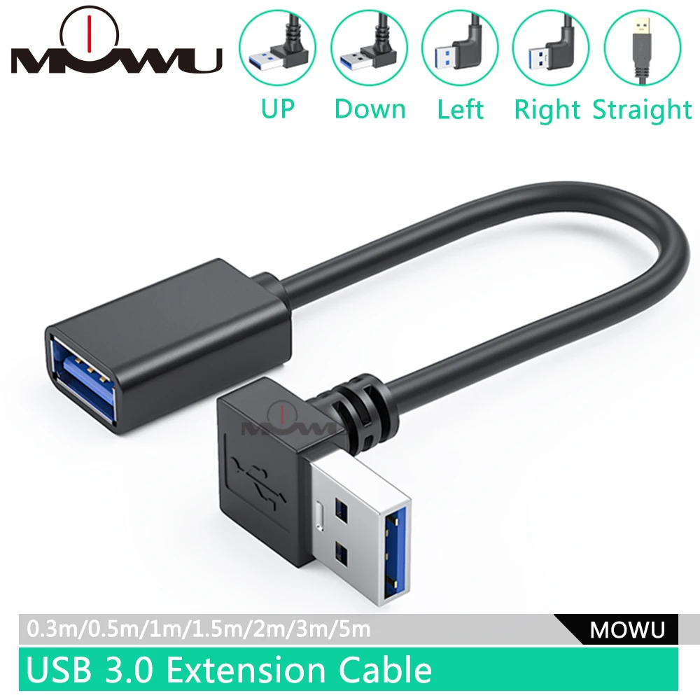 Кабель-удлинитель USB 3.0 (штекер)/USB (гнездо) Mowu угловой (90 градусов) вверх вниз