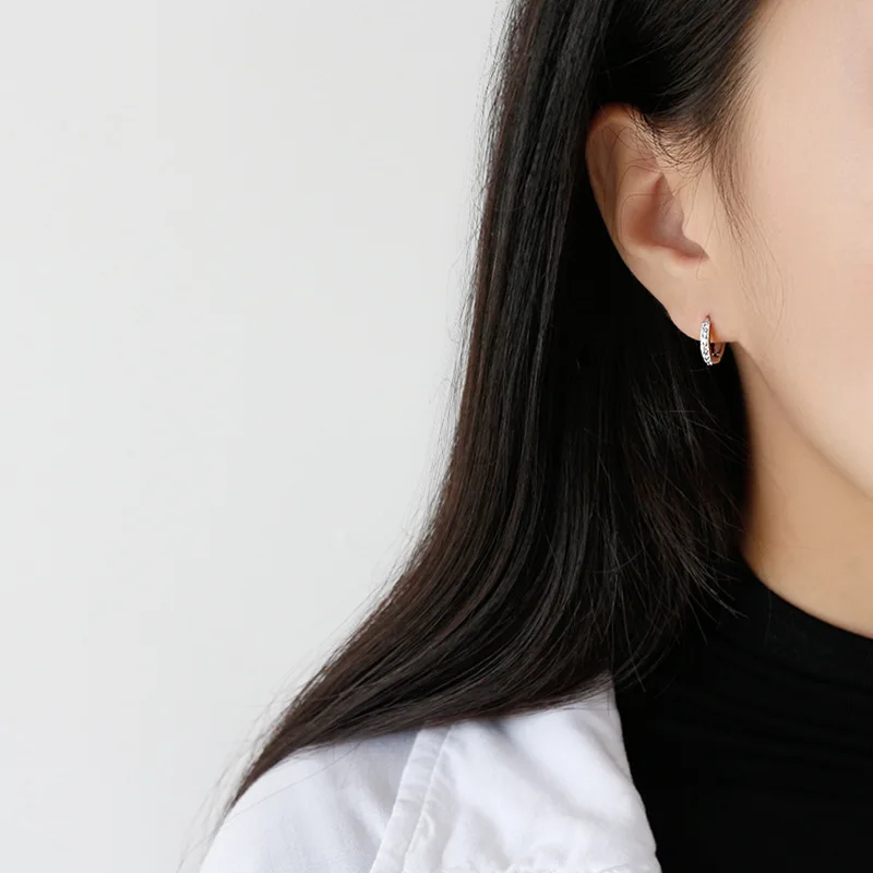 YPAY Real 925 Sterling Silver Hoop Earrring for Women Simple Female White/Black Zircon Fine Jewelry Wholesale YME120 | Украшения и