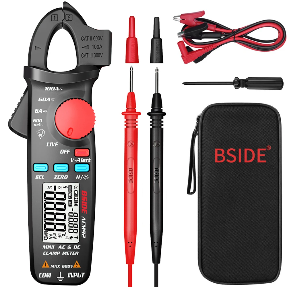 

Digital Clamp Meter BSIDE ACM92 DC AC Current 100A 0.1/1mA Car repair Ammeter Multimeter voltage Ohm Hz NCV Continuity Tester