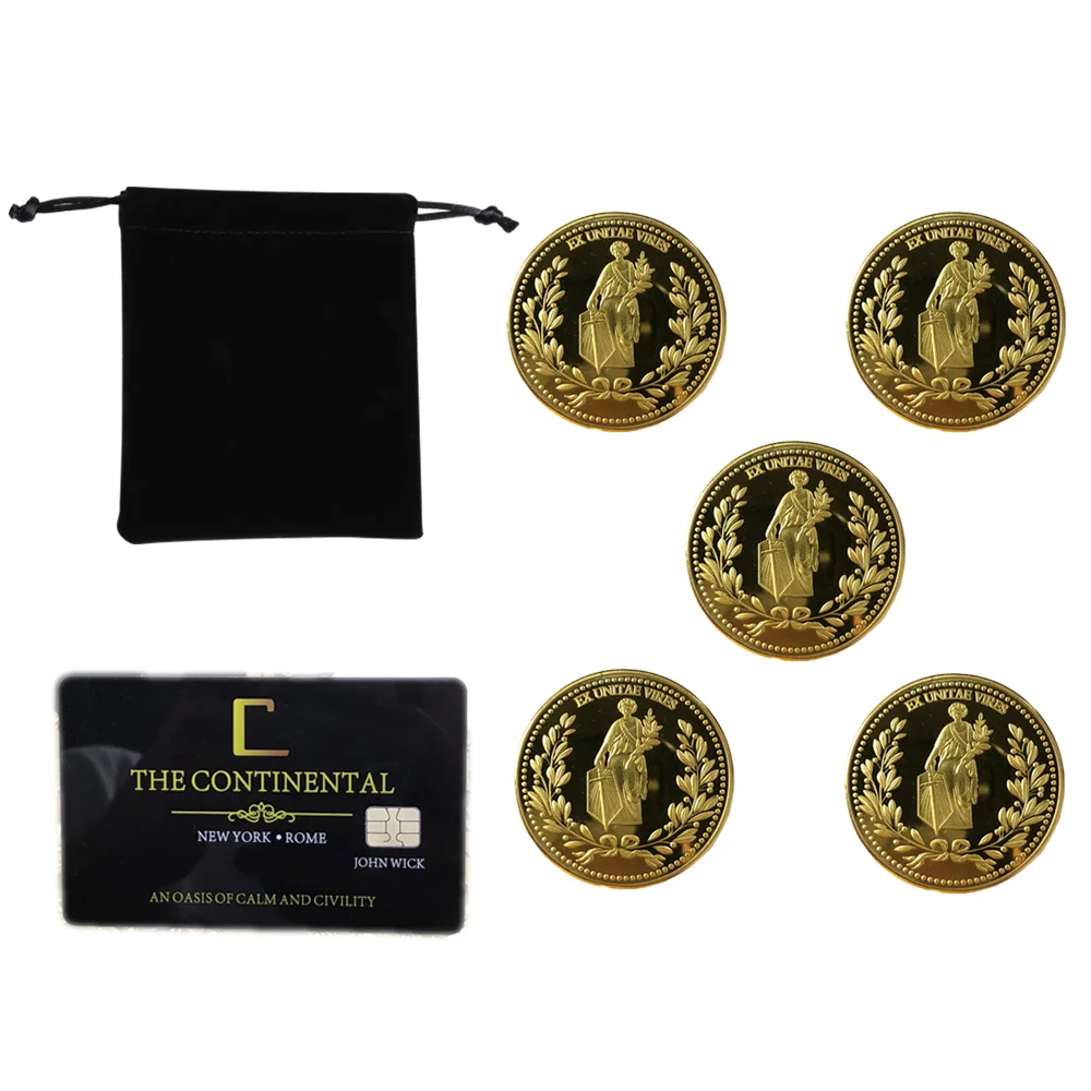 John Wick Continental Hotel Coin Card Cosplay Keanu Reeves Hotel Metal Alloy Coins Collection Costume Props images - 6