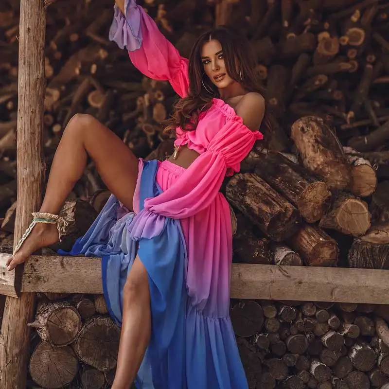 Супершикарный пикантный комплект из двух предметов контрастных цветов Женская