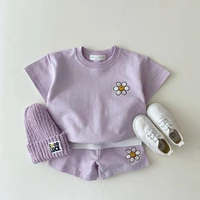 2021 summer new baby flower clothes set childrens short sleeve sweatshirt set boys candy color t shirt set kids shorts suit