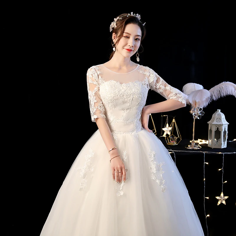 Модные свадебные платья LAMYA с круглым вырезом и коротким рукавом кружевные