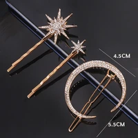 classic vintage metal geometric rhinestone hairpin crystal moon sun star hair clip women hair pins accessories jewelry