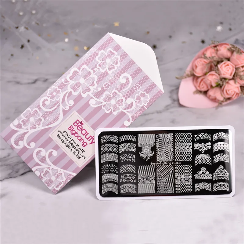 Кружевные тисненые пластины для ногтей привлекательное изображение в полоску 6*12