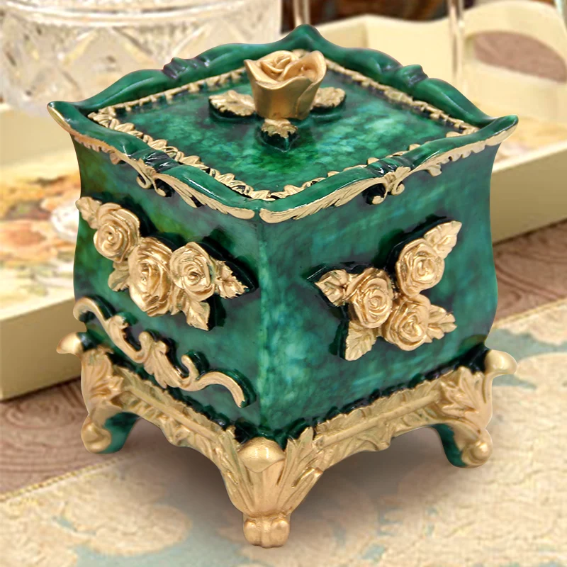 European Style Emboss Resin Toothpick Box Cotton Swab Box Home Desktop Toothpick and Cotton Swab Storage Supplies