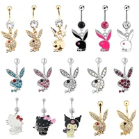 cute cat belly button ring navel piercing ring bunny belly button piercing ring rabbit jewelry kitty cartoon umbilical pircing