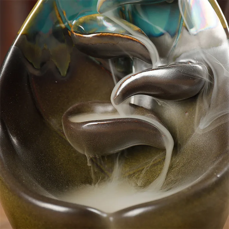 Керамический обратный поток благовоний горелка синий застекленный дым водопад